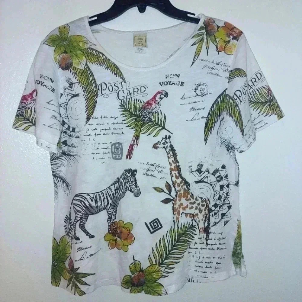 Jess & Jane T-shirt Vacation Safari Animals Embellished Size Small - Picture 1 of 6